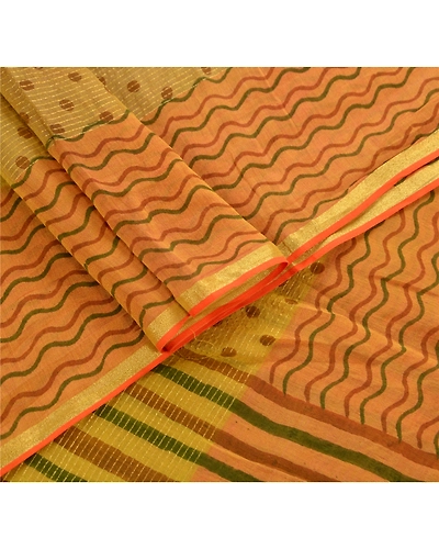 Sanskriti Vintage Dupatta Long Stole Pure Chanderi Silk Green Printed Scarves DC-36424-Green-Printed Work-Pure Chanderi Silk-1