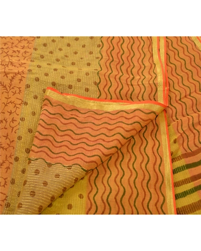 Sanskriti Vintage Dupatta Long Stole Pure Chanderi Silk Green Printed Scarves DC-36424-Green-Printed Work-Pure Chanderi Silk-3