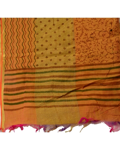 Sanskriti Vintage Dupatta Long Stole Pure Chanderi Silk Green Printed Scarves DC-36424-Green-Printed Work-Pure Chanderi Silk-5