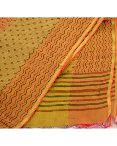 Sanskriti Vintage Dupatta Long Stole Pure Chanderi Silk Green Printed Scarves DC-36424-Green-Printed Work-Pure Chanderi Silk-6