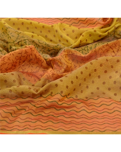 Sanskriti Vintage Dupatta Long Stole Pure Chanderi Silk Green Printed Scarves DC-36424-Green-Printed Work-Pure Chanderi Silk-7