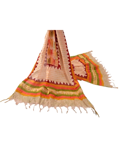Sanskriti Vintage Dupatta Long Stole Pure Chanderi Silk Cream Printed Scarves DC-36451-Cream-Printed Work-Pure Chanderi Silk-2
