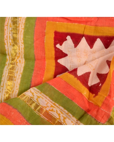 Sanskriti Vintage Dupatta Long Stole Pure Chanderi Silk Cream Printed Scarves DC-36451-Cream-Printed Work-Pure Chanderi Silk-4