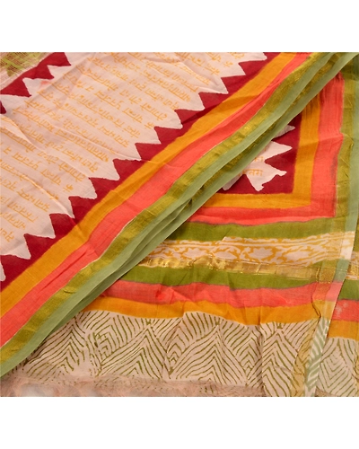 Sanskriti Vintage Dupatta Long Stole Pure Chanderi Silk Cream Printed Scarves DC-36451-Cream-Printed Work-Pure Chanderi Silk-7