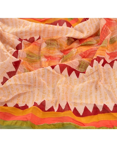 Sanskriti Vintage Dupatta Long Stole Pure Chanderi Silk Cream Printed Scarves DC-36451-Cream-Printed Work-Pure Chanderi Silk-8