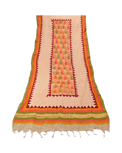 Sanskriti Vintage Dupatta Long Stole Pure Chanderi Silk Cream Printed Scarves DC-36451-Cream-Printed Work-Pure Chanderi Silk-9