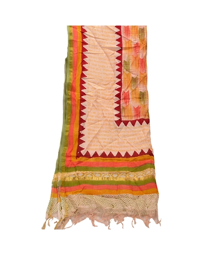Sanskriti Vintage Dupatta Long Stole Pure Chanderi Silk Cream Printed Scarves DC-36451-Cream-Printed Work-Pure Chanderi Silk-10