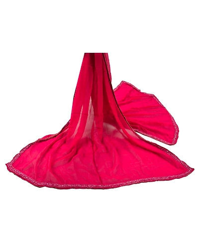 Sanskriti Vintage Dupatta Long Stole Pure Silk Pink Hand Beaded Wrap Veil DC-36525-Pink-Hand Beaded With Sequins &amp; Rhinestone Work-Pure Silk-2