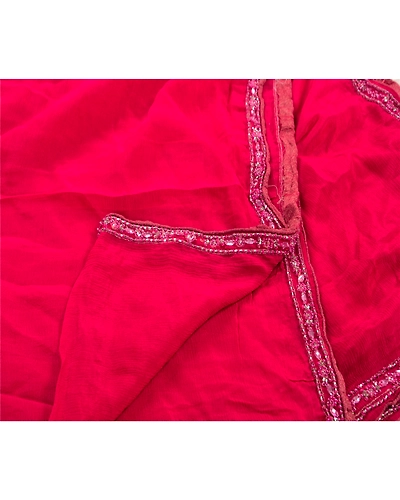 Sanskriti Vintage Dupatta Long Stole Pure Silk Pink Hand Beaded Wrap Veil DC-36525-Pink-Hand Beaded With Sequins &amp; Rhinestone Work-Pure Silk-3