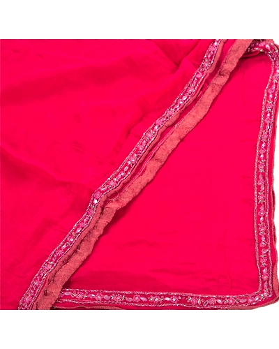Sanskriti Vintage Dupatta Long Stole Pure Silk Pink Hand Beaded Wrap Veil DC-36525-Pink-Hand Beaded With Sequins &amp; Rhinestone Work-Pure Silk-6