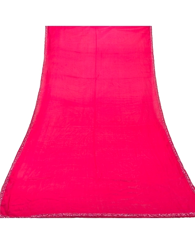 Sanskriti Vintage Dupatta Long Stole Pure Silk Pink Hand Beaded Wrap Veil DC-36525-Pink-Hand Beaded With Sequins &amp; Rhinestone Work-Pure Silk-8