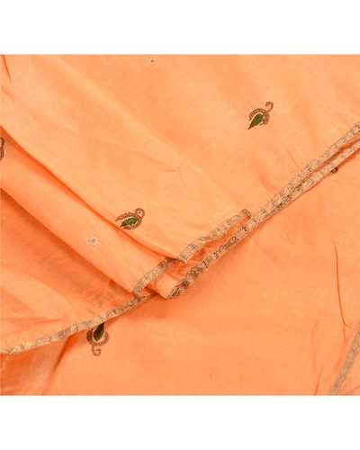Sanskriti Vintage Dupatta Long Stole 100%Pure Silk Hand Embroidered Wrap Scarves DC-37340-Peach-Thread Work-Pure Silk-1