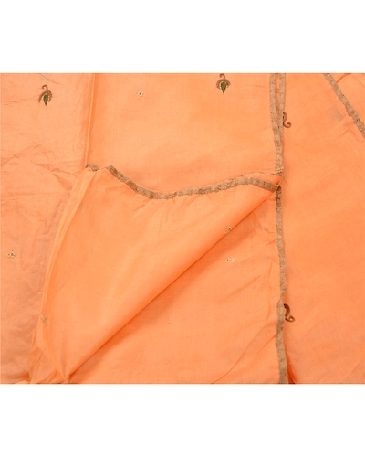 Sanskriti Vintage Dupatta Long Stole 100%Pure Silk Hand Embroidered Wrap Scarves DC-37340-Peach-Thread Work-Pure Silk-2