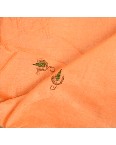 Sanskriti Vintage Dupatta Long Stole 100%Pure Silk Hand Embroidered Wrap Scarves DC-37340-Peach-Thread Work-Pure Silk-3