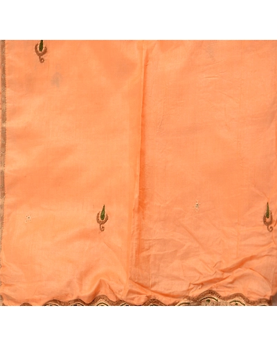 Sanskriti Vintage Dupatta Long Stole 100%Pure Silk Hand Embroidered Wrap Scarves DC-37340-Peach-Thread Work-Pure Silk-4