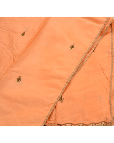 Sanskriti Vintage Dupatta Long Stole 100%Pure Silk Hand Embroidered Wrap Scarves DC-37340-Peach-Thread Work-Pure Silk-5
