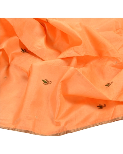 Sanskriti Vintage Dupatta Long Stole 100%Pure Silk Hand Embroidered Wrap Scarves DC-37340-Peach-Thread Work-Pure Silk-6