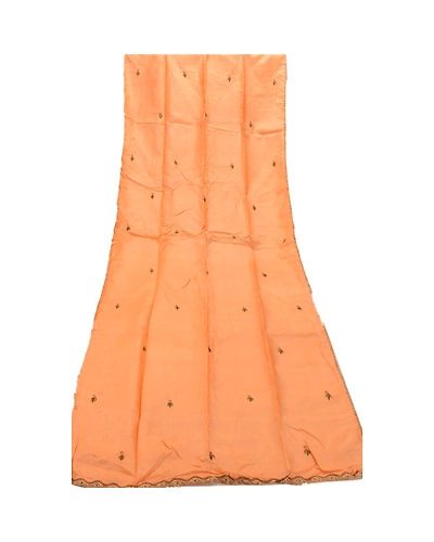 Sanskriti Vintage Dupatta Long Stole 100%Pure Silk Hand Embroidered Wrap Scarves DC-37340-Peach-Thread Work-Pure Silk-7