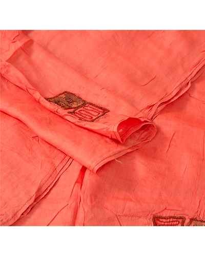 Sanskriti Vintage Dupatta Long Stole Pure Silk Peach Shawl Hand Beaded Scarves DC-37604-Peach-Hand Beaded With Sequins &amp; Beads Work-Pure Silk-1