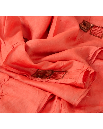 Sanskriti Vintage Dupatta Long Stole Pure Silk Peach Shawl Hand Beaded Scarves DC-37604-Peach-Hand Beaded With Sequins &amp; Beads Work-Pure Silk-2