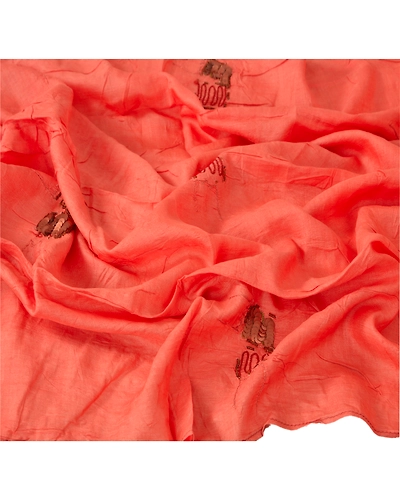 Sanskriti Vintage Dupatta Long Stole Pure Silk Peach Shawl Hand Beaded Scarves DC-37604-Peach-Hand Beaded With Sequins &amp; Beads Work-Pure Silk-6