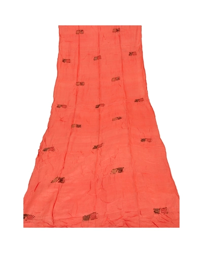 Sanskriti Vintage Dupatta Long Stole Pure Silk Peach Shawl Hand Beaded Scarves DC-37604-Peach-Hand Beaded With Sequins &amp; Beads Work-Pure Silk-8