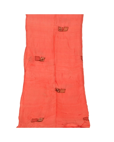 Sanskriti Vintage Dupatta Long Stole Pure Silk Peach Shawl Hand Beaded Scarves DC-37604-Peach-Hand Beaded With Sequins &amp; Beads Work-Pure Silk-9