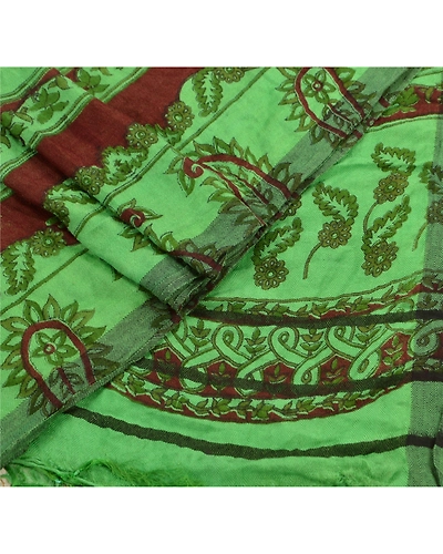 Sanskriti Vintage Dupatta Long Stole Printed Woolen Shawl Green Wrap Scarves DC-37704-Green-Printed Work-Woolen-1