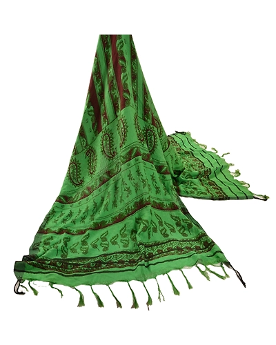 Sanskriti Vintage Dupatta Long Stole Printed Woolen Shawl Green Wrap Scarves DC-37704-Green-Printed Work-Woolen-2