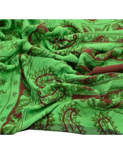 Sanskriti Vintage Dupatta Long Stole Printed Woolen Shawl Green Wrap Scarves DC-37704-Green-Printed Work-Woolen-7