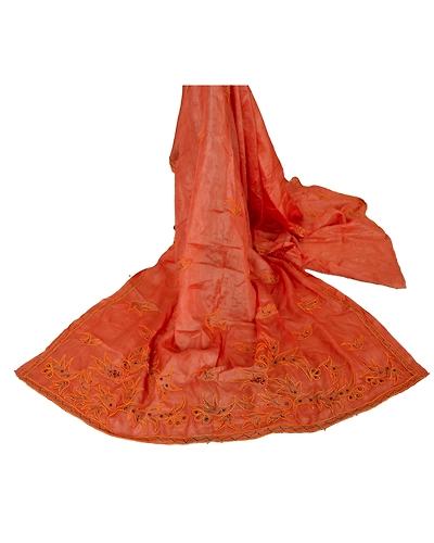 Sanskriti Vintage Dupatta Long Stole 100% Pure Silk Peach Hand Beaded Wrap Veil DC-37808-Peach-Hand Beaded With Pearl Like Beads Work-Pure Silk-2