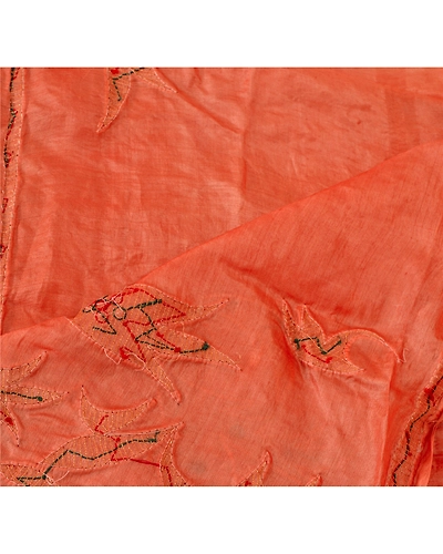 Sanskriti Vintage Dupatta Long Stole 100% Pure Silk Peach Hand Beaded Wrap Veil DC-37808-Peach-Hand Beaded With Pearl Like Beads Work-Pure Silk-4