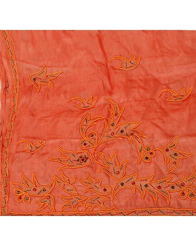 Sanskriti Vintage Dupatta Long Stole 100% Pure Silk Peach Hand Beaded Wrap Veil DC-37808-Peach-Hand Beaded With Pearl Like Beads Work-Pure Silk-5