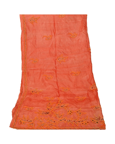 Sanskriti Vintage Dupatta Long Stole 100% Pure Silk Peach Hand Beaded Wrap Veil DC-37808-Peach-Hand Beaded With Pearl Like Beads Work-Pure Silk-10