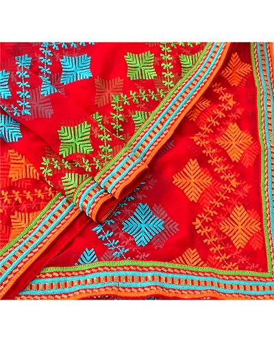 Sanskriti Vintage Dupatta Long Stole Georgette Red Shawl Embroidered Scarves DC-37841-Red-Embroidered With Thread Work-Georgette-1