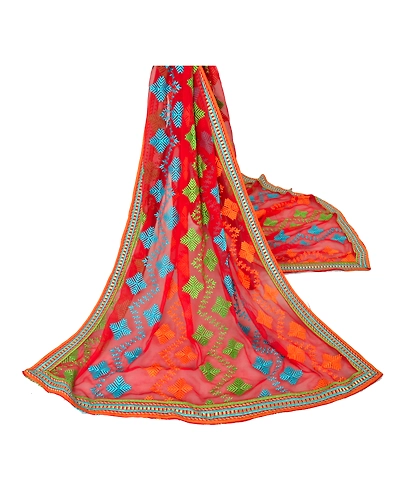 Sanskriti Vintage Dupatta Long Stole Georgette Red Shawl Embroidered Scarves DC-37841-Red-Embroidered With Thread Work-Georgette-2