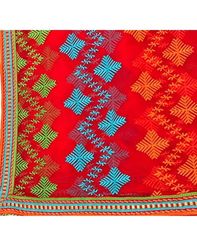 Sanskriti Vintage Dupatta Long Stole Georgette Red Shawl Embroidered Scarves DC-37841-Red-Embroidered With Thread Work-Georgette-5