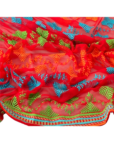 Sanskriti Vintage Dupatta Long Stole Georgette Red Shawl Embroidered Scarves DC-37841-Red-Embroidered With Thread Work-Georgette-7