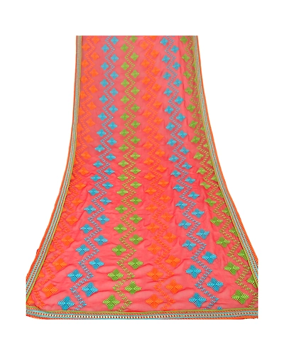 Sanskriti Vintage Dupatta Long Stole Georgette Red Shawl Embroidered Scarves DC-37841-Red-Embroidered With Thread Work-Georgette-8