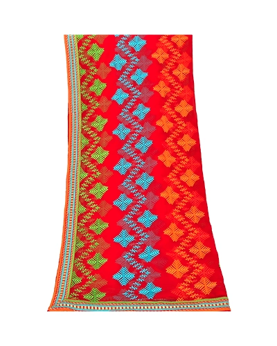 Sanskriti Vintage Dupatta Long Stole Georgette Red Shawl Embroidered Scarves DC-37841-Red-Embroidered With Thread Work-Georgette-9