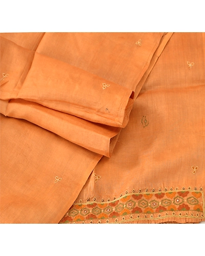 Sanskriti Vintage Dupatta Long Stole Pure Silk Saffron Hand Beaded Wrap Scarves DC-37914-Saffron-Hand Beaded With Thread &amp; Zari Work-Pure Silk-2