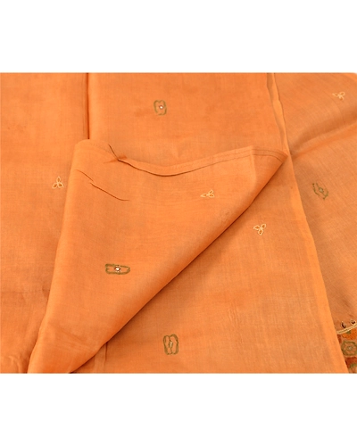 Sanskriti Vintage Dupatta Long Stole Pure Silk Saffron Hand Beaded Wrap Scarves DC-37914-Saffron-Hand Beaded With Thread &amp; Zari Work-Pure Silk-5
