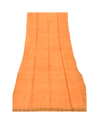 Sanskriti Vintage Dupatta Long Stole Pure Silk Saffron Hand Beaded Wrap Scarves DC-37914-Saffron-Hand Beaded With Thread &amp; Zari Work-Pure Silk-7