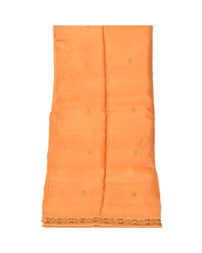 Sanskriti Vintage Dupatta Long Stole Pure Silk Saffron Hand Beaded Wrap Scarves DC-37914-Saffron-Hand Beaded With Thread &amp; Zari Work-Pure Silk-8