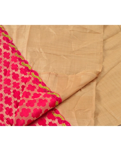 Sanskriti Vintage Dupatta Long Stole Pure Silk Cream Embroidered Patch Scarves DC-37987-Cream-Patch Work-Pure Silk-3