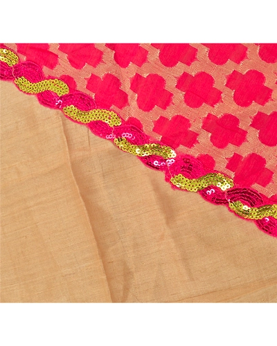 Sanskriti Vintage Dupatta Long Stole Pure Silk Cream Embroidered Patch Scarves DC-37987-Cream-Patch Work-Pure Silk-6