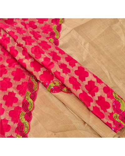 Sanskriti Vintage Dupatta Long Stole Pure Silk Cream Embroidered Patch Scarves DC-37987-Cream-Patch Work-Pure Silk-8