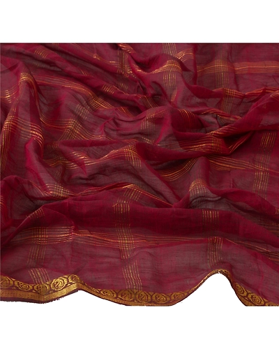 Sanskriti Vintage Dupatta Long Stole Pure Silk Dark Red Hand Beaded Woven Veil DC-38697-Dark Red-Hand Beaded With Patch Work-Pure Silk-7
