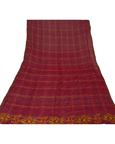 Sanskriti Vintage Dupatta Long Stole Pure Silk Dark Red Hand Beaded Woven Veil DC-38697-Dark Red-Hand Beaded With Patch Work-Pure Silk-8