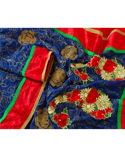 Sanskriti Vintage Dupatta Long Stole Blend Georgette Blue Embroidered Scarves DC-40317-Blue-Patch Work-Blend Georgette-2